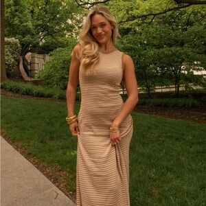 Chic Striped Beige Maxi Dress